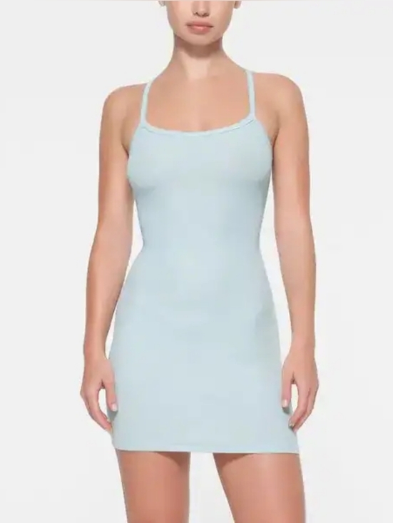 SKIMS Dresses & Skirts - Skims Cotton Rib Mini Dress Opal Blue Size Small